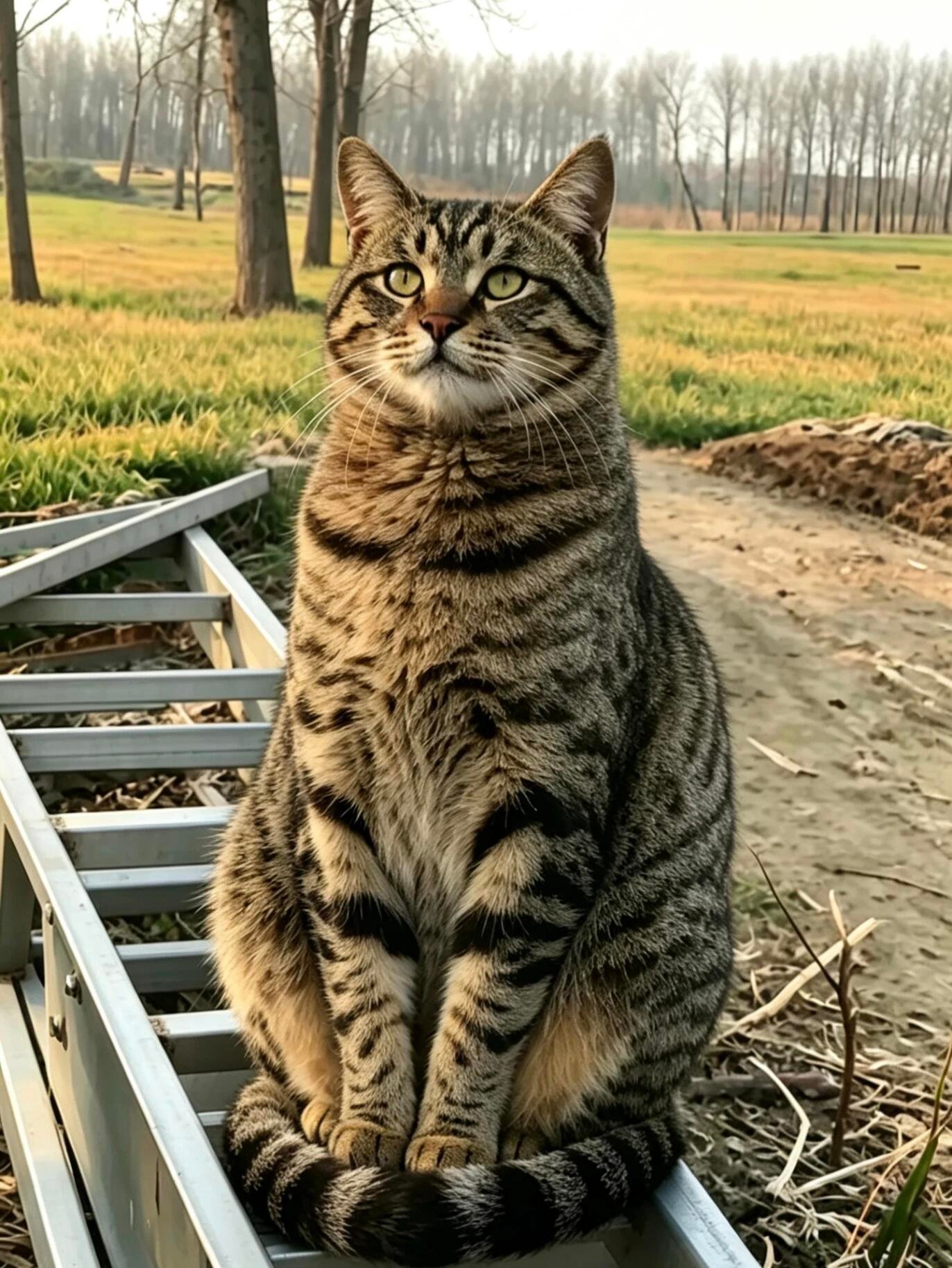 Pepper the brown mackerel tabby cat in a garden